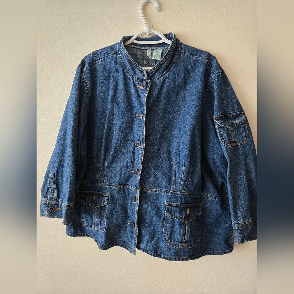 Bill BLASS 2X Denim Button-Up Women's Jacket With 3/4 Sleeves And Pockets